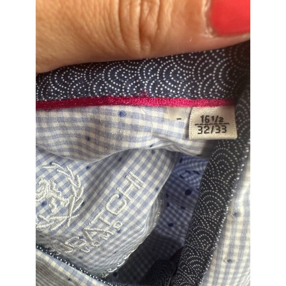 BUGATCHI Men's Blue Plaid Dot Button Down Shirt Size 16 1/2 - Picture 8 of 9